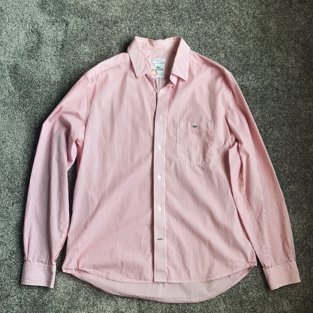 Red and white Lacoste dress shirt